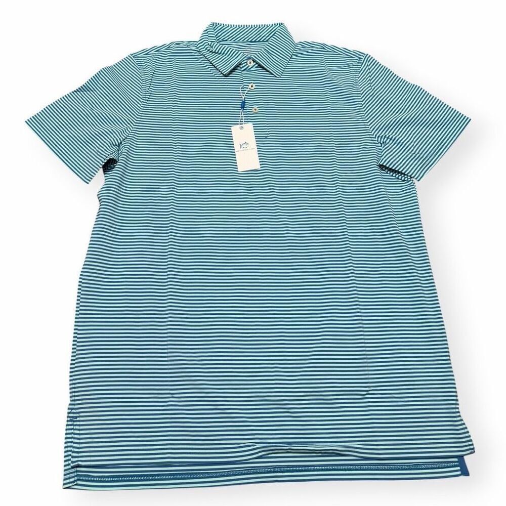 Southern Tide Brrr Bellview Stripe Baltic Teal Performance Polo Mens Large New